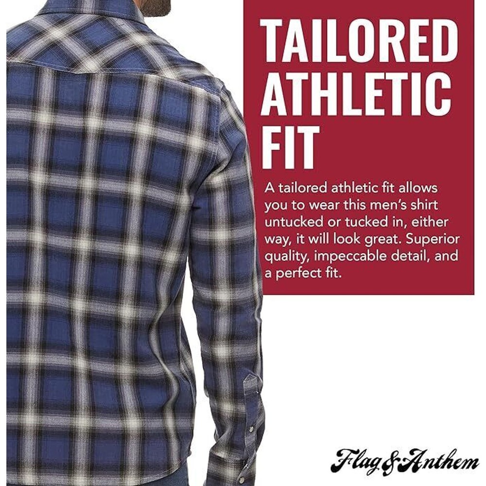 NWT FLAG & ANTHEM Indigo Dyed Pearl Snap Western Plaid Button Up 4XLT - Picture 10 of 12